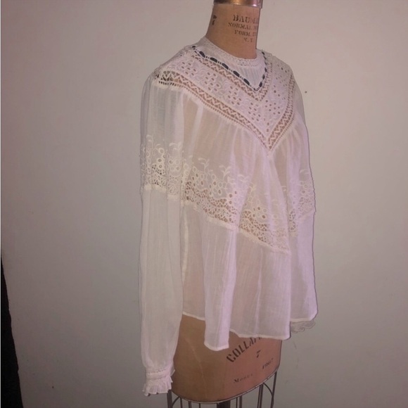 Free people] Cream Crochet lace ribbon Victorian style Oversized Blouse Top - Picture 9 of 14
